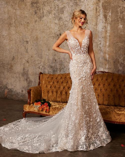 122234 deep v neck wedding dress with sleeves and 3d lace1